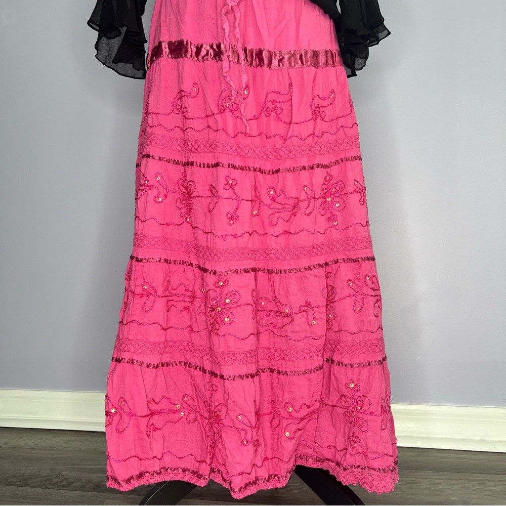 Pink Embroidered Bohemian Skirt
